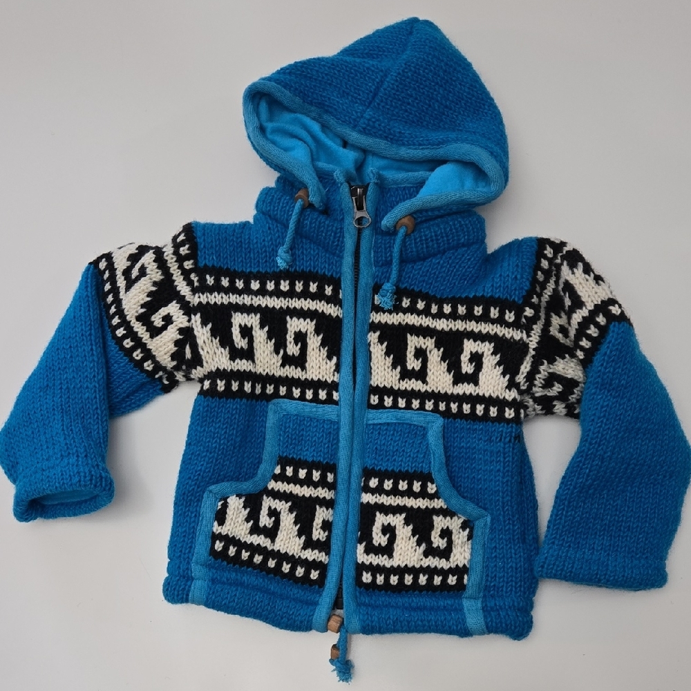 Wool Hoodie Jacket Black And Blue Kids